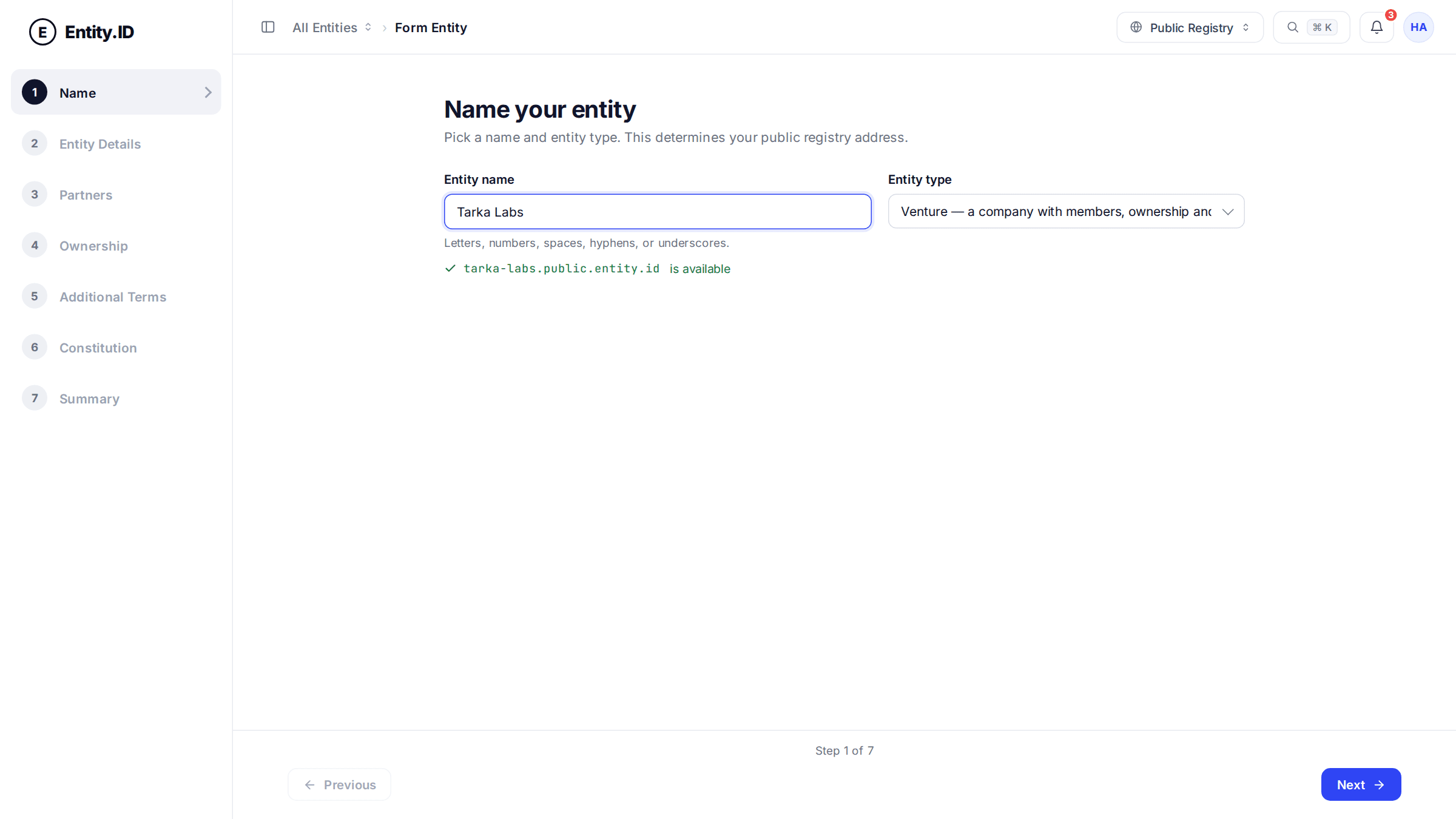 Entity.ID formation: name step